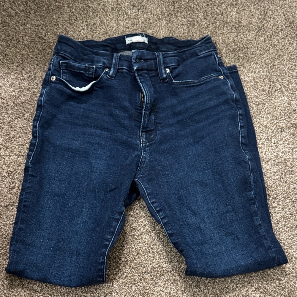 Good American Slim Straight Dark Blue Stretch Jeans
